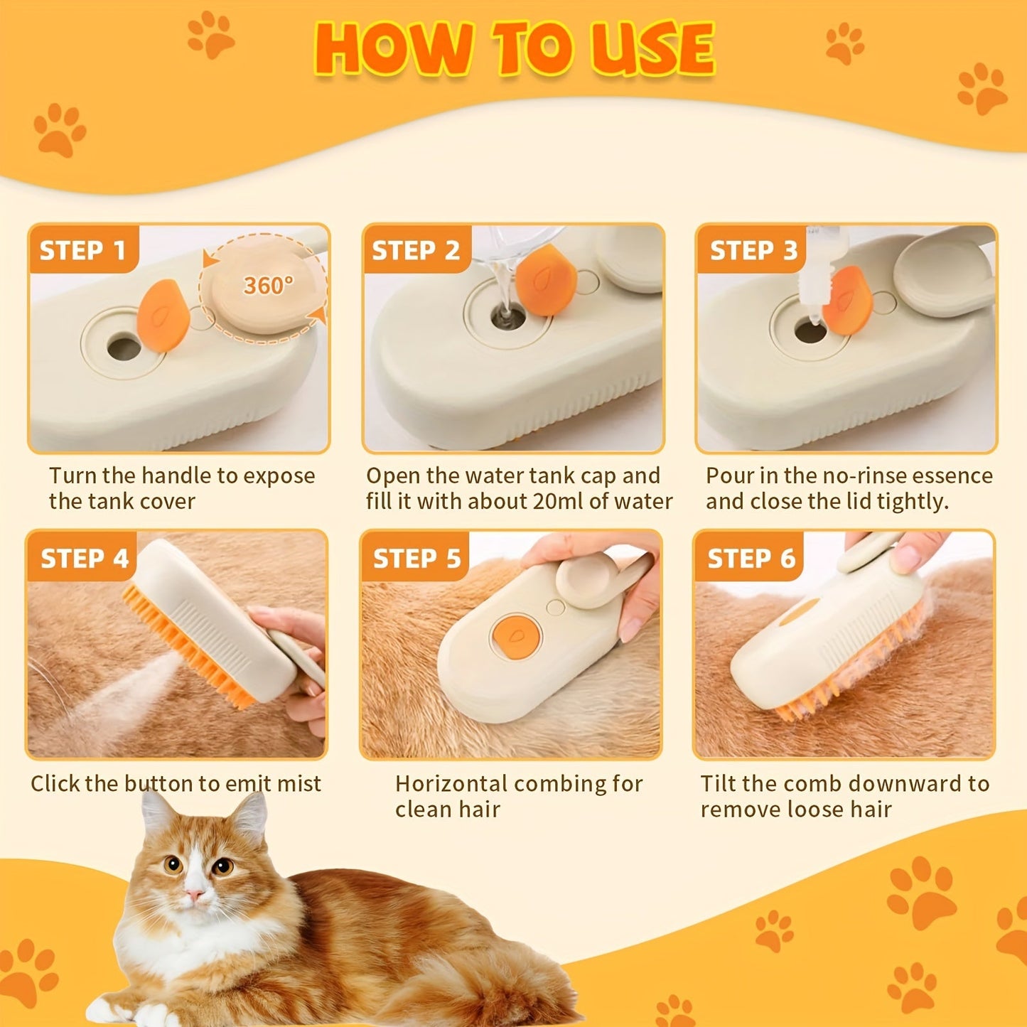 NNETM 3-in-1 Rechargeable Steam Pet Brush for Cats & Dogs